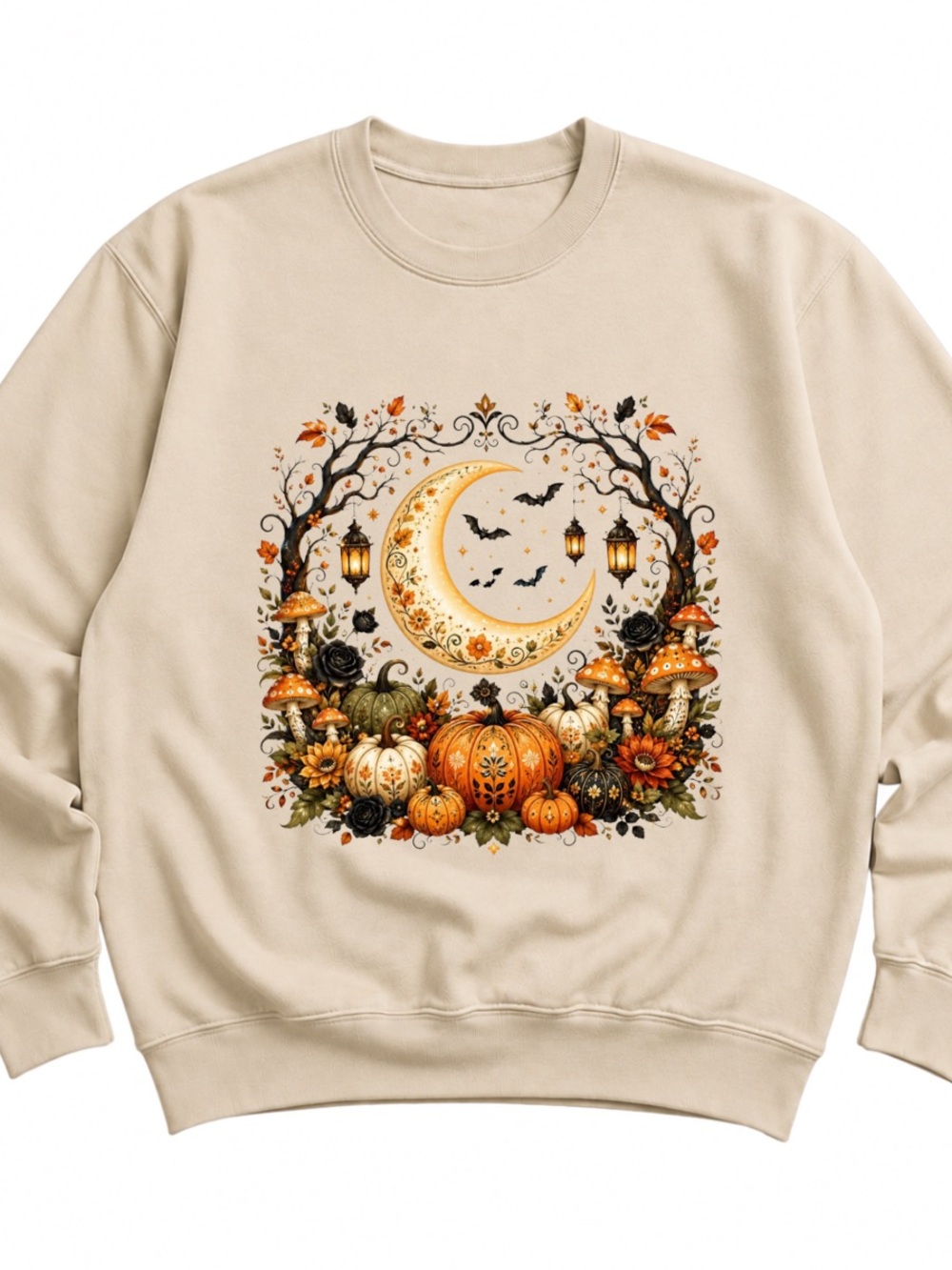 Sand Sweatshirt with Crescent Moon & Pumpkin Fall Graphic